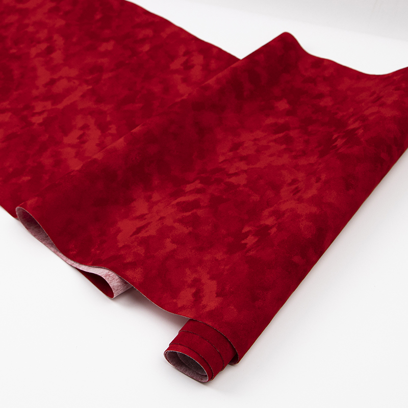 大紅色水刺底植絨布可燙金背膠分切外包裝絨布