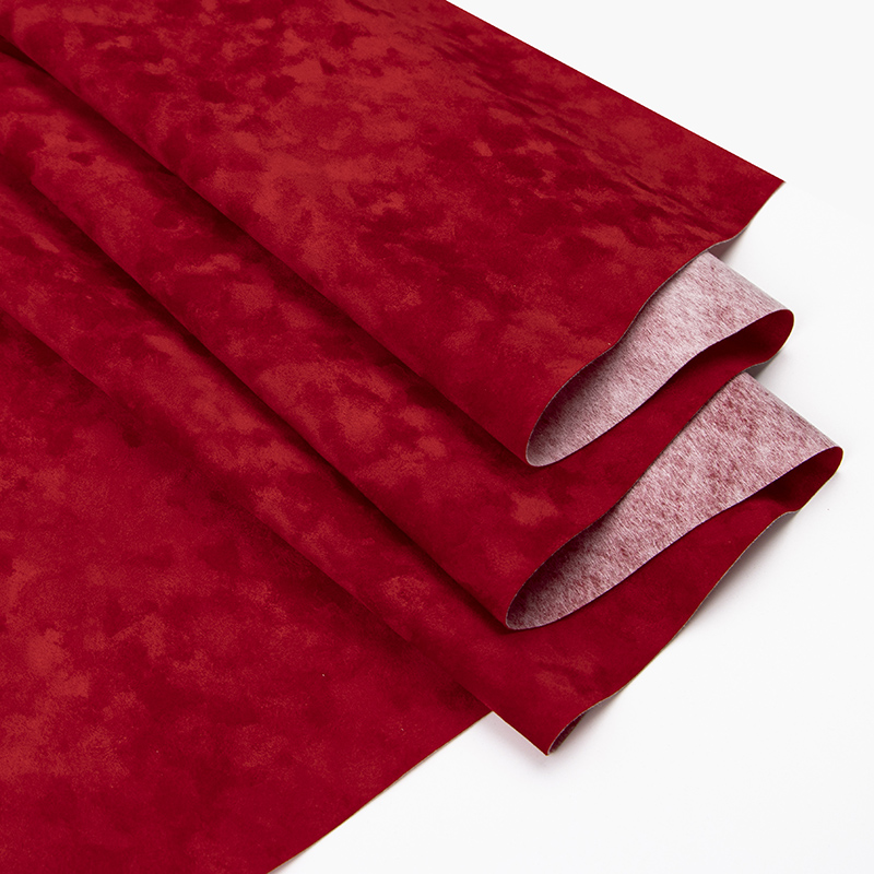 大紅色水刺底植絨布可燙金背膠分切外包裝絨布